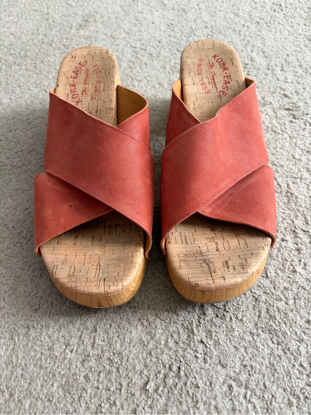 Kork-Ease Coral Leather Crossband Cork Slides, Women’s Size 8, Cushioned